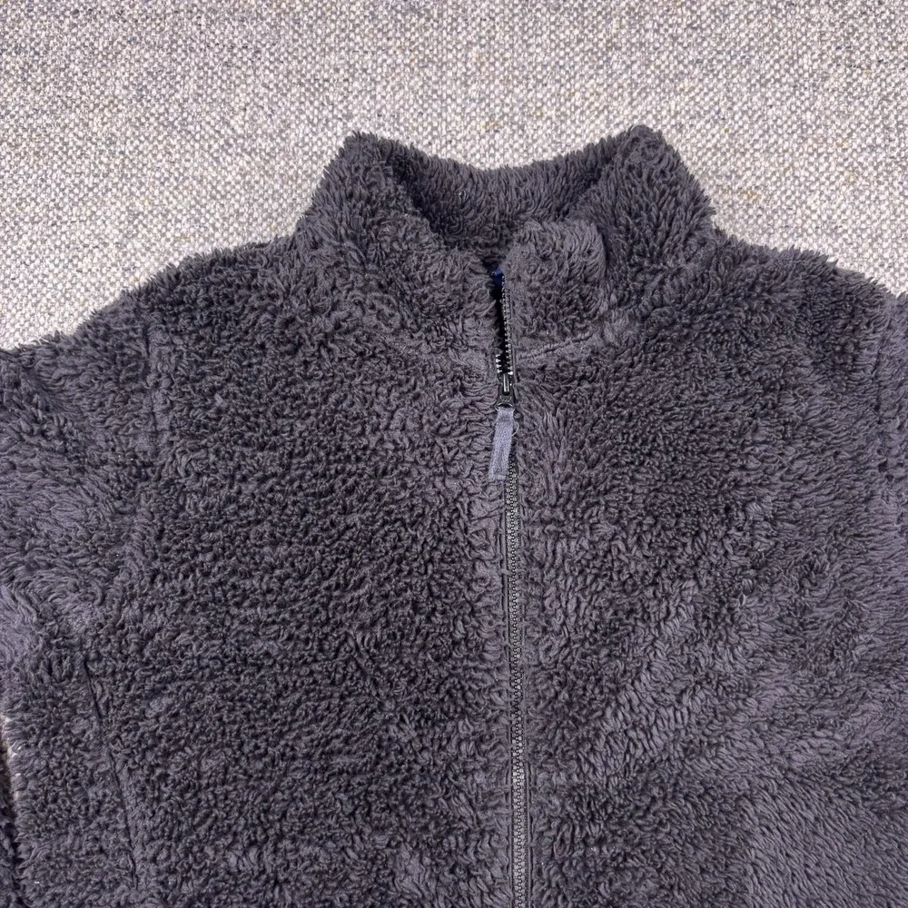 UNIQLO Girls Kids Fluffy Yarn Fleece Full Zip Jacket Black Sz 9/10